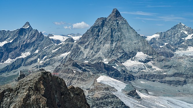 The Klein Matterhorn (Little Matterhorn, 3,883 m) in front of the Matterhorn (4,478 m), Zermatt, Switzerland