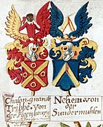 Wappen derer von Nehem von der Sundermuhlen in einer Aufschwörungstafel (1696)