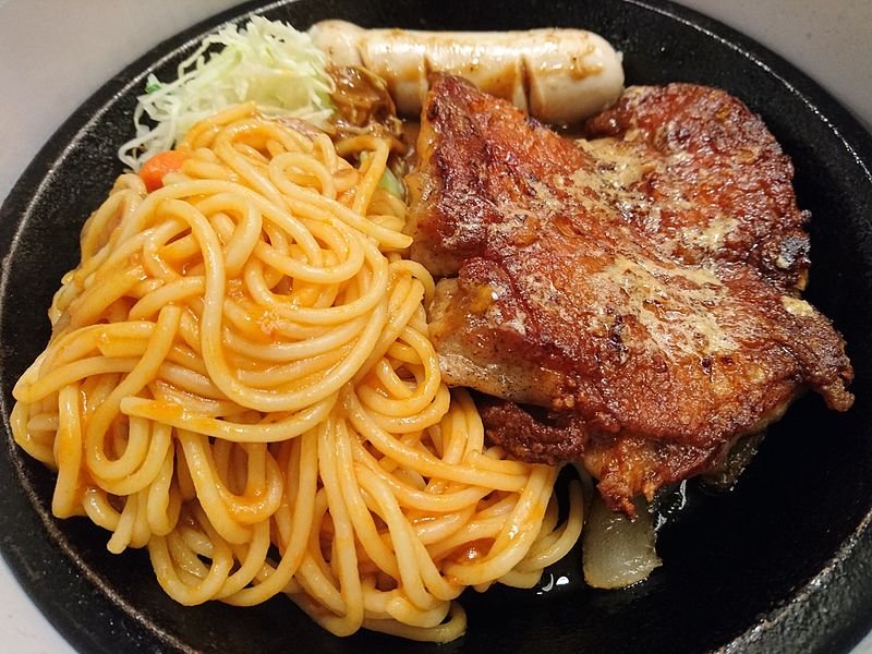 File:Chicken Fillet and Veal Sausage with Spaghetti in Tomato Sauce.JPG