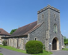 Ian Nairn said Effingham's Roman Catholic church "looks more medieval than the [Anglican] parish church", but it dates from 1913. Church of Our Lady of Sorrows, Lower Road, Effingham (May 2014) (3).jpg
