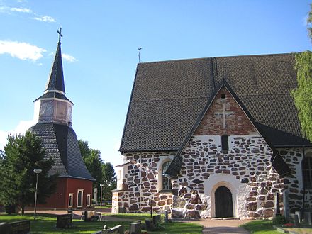 A historical St. Olaf's Church (Pyhän Olavin kirkko) from the 16th century.