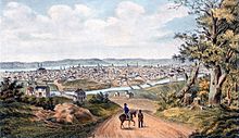 The canal figures prominently in this 1841 lithograph view of Cincinnati