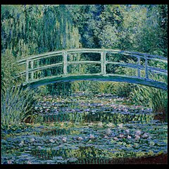 Kloda Monē glezna "Ūdensrozes un japāņu tilts"