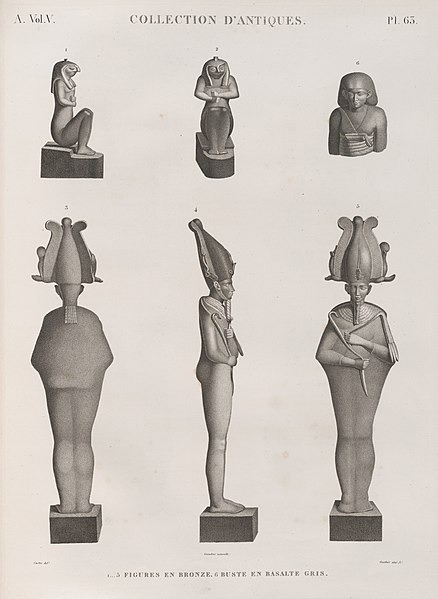 Pl.63 - 1-5. Figures en bronze 6. Buste en basalte gris