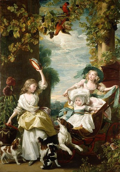 Sofía (der.) con sus hermanas María y Amalia en un óleo de John Singleton Copley