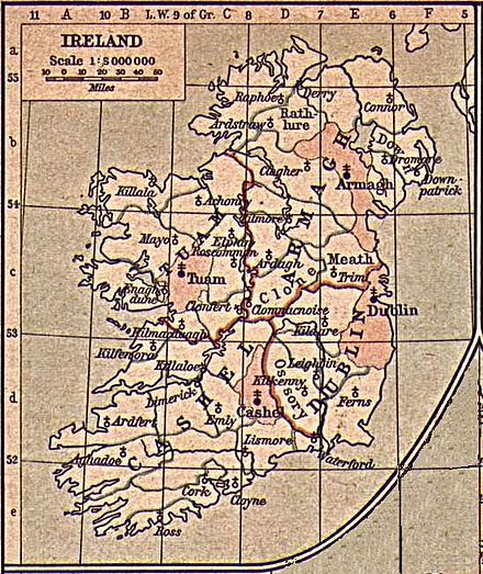 Maps of dioceses in Ireland as defined by the synod of Kells. From Historical Atlas by William R. Shepherd.