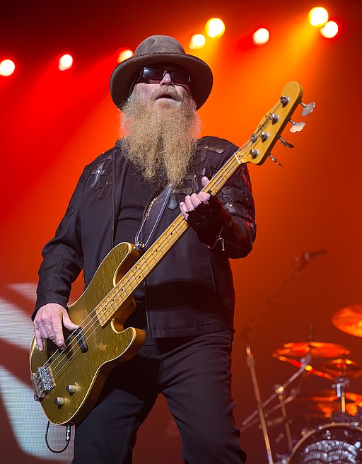 Dusty Hill of ZZ Top performing in San Antonio, Texas 2015