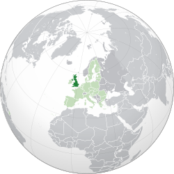 Lokasi  United Kingdom  (hijau tua) – di Eropah  (hijau pucat & kelabu tua) – di the Kesatuan Eropah  (hijau pucat)