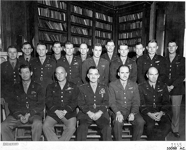 Zemke (standing second from left) and other commanding officers of the fighter groups of the 8th Air Force in 1944