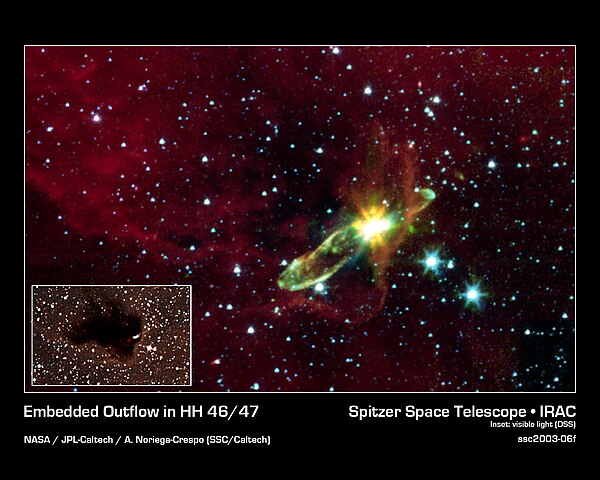 Infrared image of the molecular outflow from an otherwise hidden newborn star HH 46/47