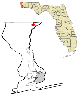 Escambia County Florida Incorporated and Unincorporated areas Century Highlighted.svg