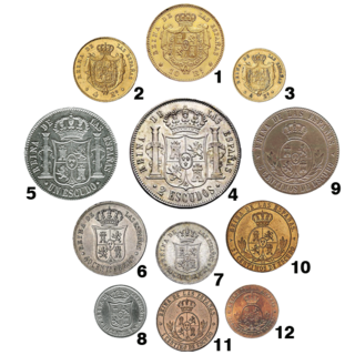 Spanish escudo Former Spanish currency in use from 1535–1833 and 1864–1869