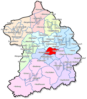 Lage von Bergerhausen im Stadtbezirk II Rüttenscheid/Bergerhausen/ Rellinghausen/Stadtwald