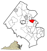 Location of West Falls Church in Fairfax County, ویرجینیا ایالتی