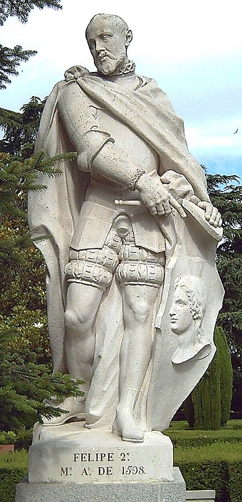 Statue of Philip II at the Sabatini Gardens in Madrid (F. Castro, 1753)