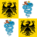 La bandera del Ducado de Milán, también con dos biscioni y dos águilas imperiales.