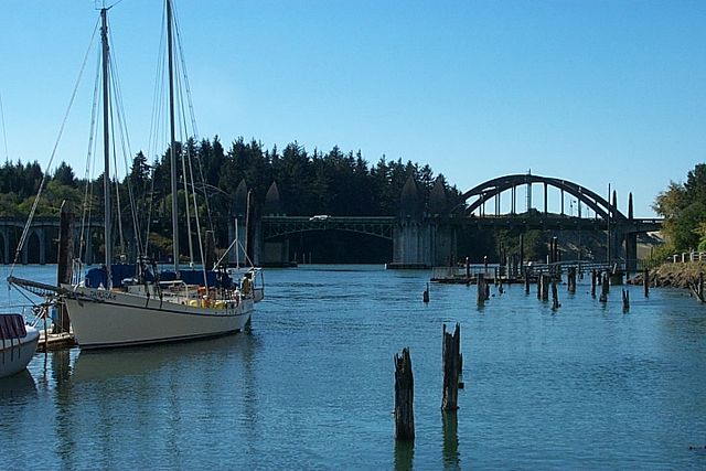 A sailboat on the Siuslaw River