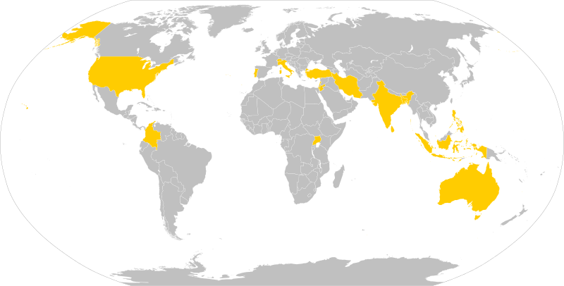 Nations visited by Paul VI Foreign trips of Paul VI.svg