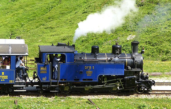 The old steam train along the Furka Summit Railway still makes summer runs for tourists (Furka Pass, Switzerland)