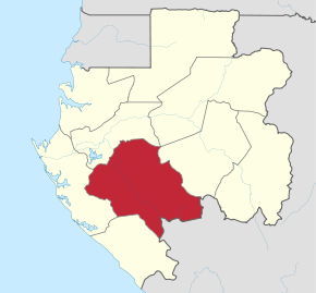 Harta districtului Ngounié în cadrul statului Gabon