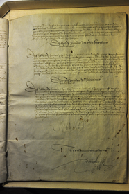 Laatste pagina van de Concessio Carolina met Karels handtekening