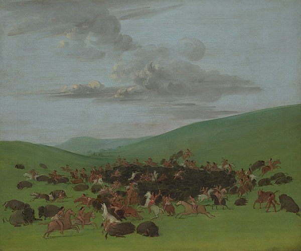 Hidatsa hunting bison, George Catlin, c. 1832