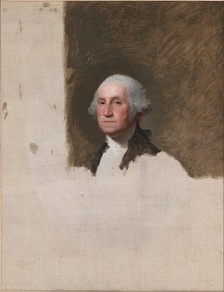 The unfinished Gilbert Stuart portrait of George Washington, one of two portraits at the center of the "Stuarts controversy."