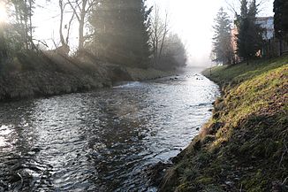 Lower course of the Glan on the border of the Salzburg districts of Lehen and Liefering