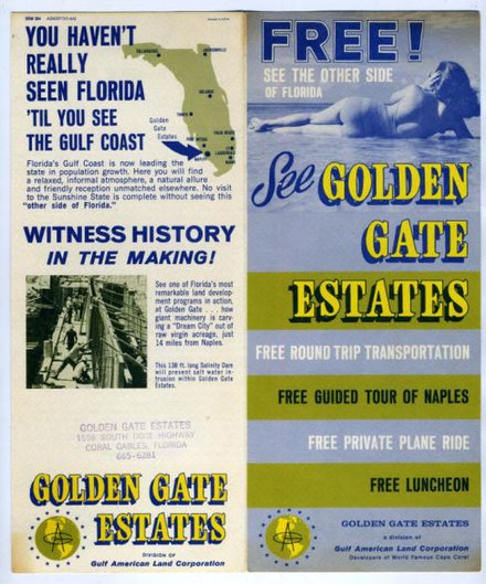 Real estate sales brochure by the Gulf American Land Corp. for Golden Gate Estates