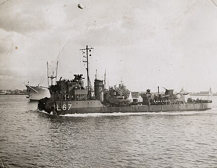 Destroyer Adrias (L67) sailing to Alexandria with her bow missing, 1943