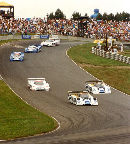 (front to rear) Tommy Kendall and Wayne Taylor (both driving an Intrepid RM-1) leads eventual winner Davy Jones (Jaguar XJR-16) and Chip Robinson, fol