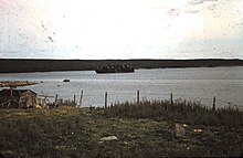 The derelict hulk of Briton being used for salt storage. August 1955. Lewisporte, Newfoundland. HMSBriton-1955.jpg