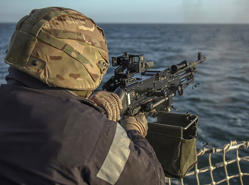 File:HMS LANCASTER TAKES PART IN SMALL ARMS FIRING AT SEA MOD 45168077.jpg