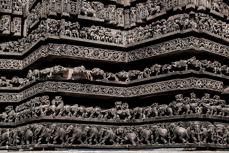 File:Halebid - Dedicated plinth across the temple depicting stories of Mahabharata,Ramayana and Puranas.jpg