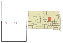 Hand County South Dakota Beépített és be nem épített területek Ree Heights Highlighted.svg