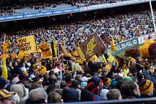 Supporters of Hawthorn at the MCG Hawthorn Hawks supporters.jpg