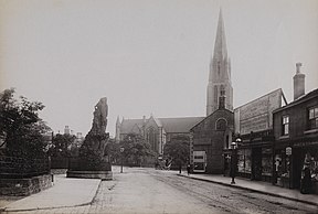 Headingley, Yorkshire St. Michaels Kirche und die Shire Oak, 1897 (14286343497) (beschnitten) .jpg