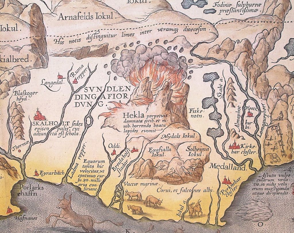 Hekla (A. Ortelius) Detail from map of Iceland 1585