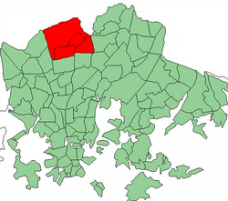 Pozice Tuomarinkylä v Helsinkách