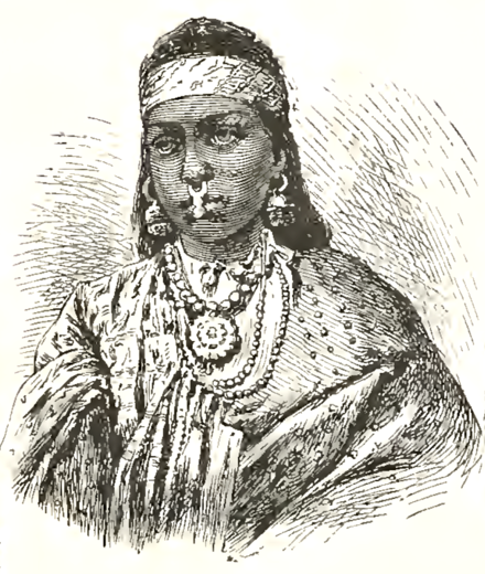 An illustration depicting a Somali woman of the Isaaq clan published in Bilder-Atlas in 1870