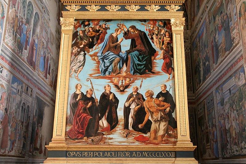 File:Incoronazione di Maria e i Ss. Nicola da Bari, Agostino, Gimignano, Niccolò da Tolentino e Girolamo di Piero Pollaiolo, 1483.jpg