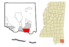 Jackson County Mississippi Incorporated and Unincorporated areas Pascagoula Highlighted.svg