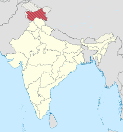 Jammu e Kashmir in India nel 2019 (de facto +dichiarato tratteggiato) (contestato tratteggiato).svg