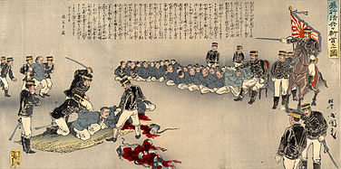 Drawing of Japanese soldiers behead Chinese POWs during the First Sino-Japanese War (1894-1895)