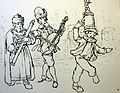 Dibujo con músicos judíos klezmer de Praga, siglo XVII