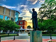 The John Marshall Statue in front of the Drinko Library in 2020