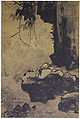 Gang Hui-an, Studioso che osserva il fiume che scorre, inchiostro su seta, Gosagwansudo, XV secolo.  Corea.