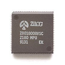 Older Z180 in 68-pin PLCC package (the smaller 80-pin QFP and LQFP packages are more common today.) KL Zilog Z180.jpg