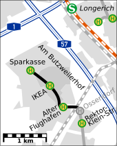 Mapa przedłużenia trasy Butzweilerhof