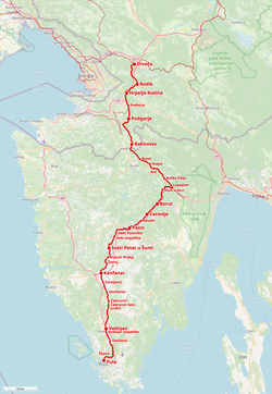 A Divača–Póla-vasútvonal útvonala